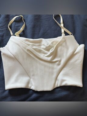Alexander Wang Cream Ribbed Cropped Cami with Adjustable Straps